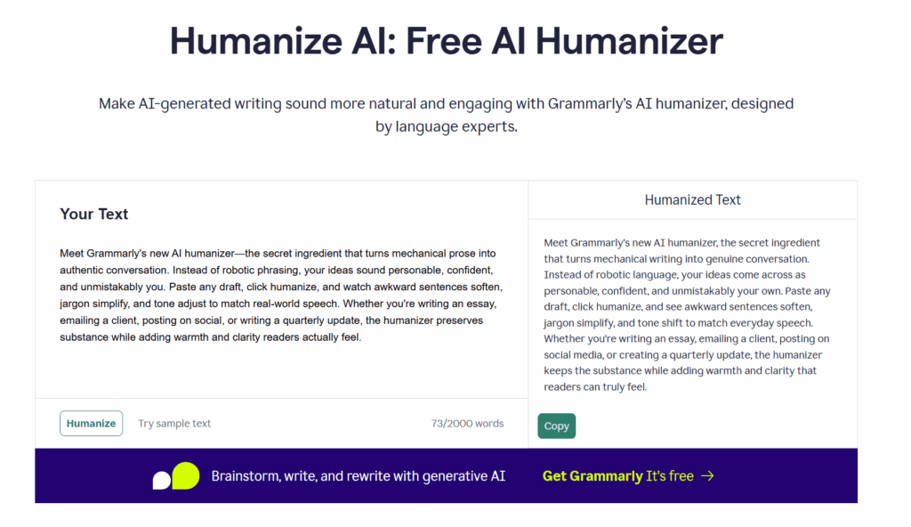 grammarly ai humanizer working process