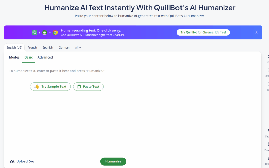 quillbot ai humanizer page